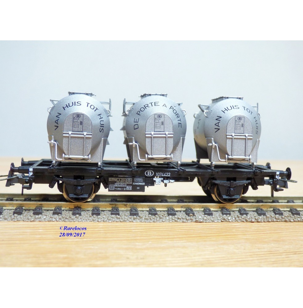 ROCO 47599,  wagon plat  porte conteneur DE PORTE A PORTE  SNCB     Neuf   BO