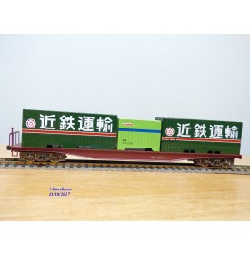 ENDO ( TER ) ????, wagon plat à bogies porte conteneurs chargé de 3 conteneurs  JNR   BO 
