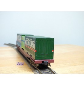 ENDO ( TER ) ????, wagon plat à bogies porte conteneurs chargé de 3 conteneurs  JNR   BO 