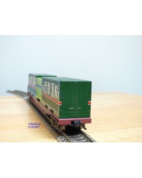 ENDO ( TER ) ????, wagon plat à bogies porte conteneurs chargé de 3 conteneurs  JNR   BO 