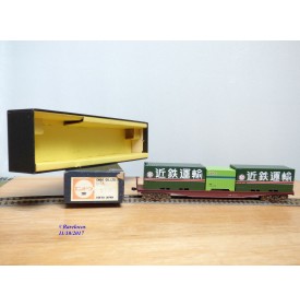 ENDO ( TER ) ????, wagon plat à bogies porte conteneurs chargé de 3 conteneurs  JNR   BO 