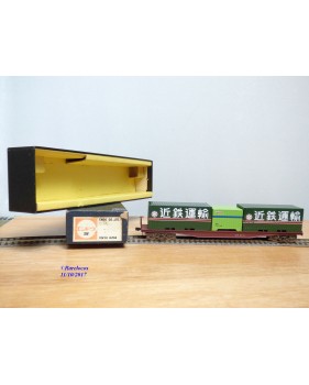 ENDO ( TER ) ????, wagon plat à bogies porte conteneurs chargé de 3 conteneurs  JNR   BO 