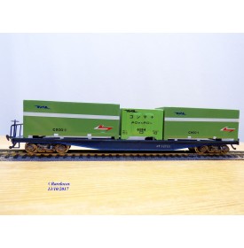 ENDO ( TER ) ????, wagon plat à bogies porte conteneurs N° 19720 chargé de 3 conteneurs  JNR   BO 