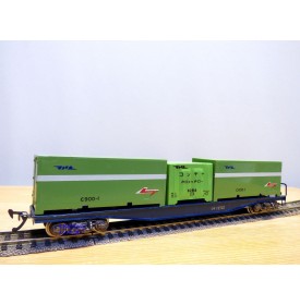 ENDO ( TER ) ????, wagon plat à bogies porte conteneurs N° 19720 chargé de 3 conteneurs  JNR   BO 