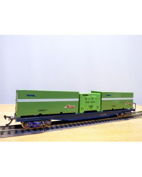 ENDO ( TER ) ????, wagon plat à bogies porte conteneurs chargé de 3 conteneurs  JNR   BO 