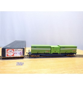 ENDO ( TER ) ????, wagon plat à bogies porte conteneurs N° 19720 chargé de 3 conteneurs  JNR   BO 