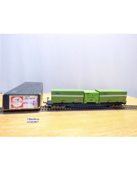 ENDO ( TER ) ????, wagon plat à bogies porte conteneurs N° 19720 chargé de 3 conteneurs  JNR   BO 