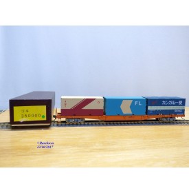 TOMIX   350000, wagon porte conteneurs chargé de 3 conteneurs de 20'  JNR  neuf  BO