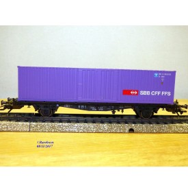Märklin 4852,  wagon plat porte conteneurs type Lbs chargé d' un conteneur de 40 ' SBB  neuf   BO