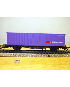 Märklin 4852,  wagon plat porte conteneurs type Lbs chargé d' un conteneur de 40 ' SBB  neuf   BO