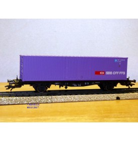 Märklin 4852,  wagon plat porte conteneurs type Lbs chargé d' un conteneur de 40 ' SBB  neuf   BO