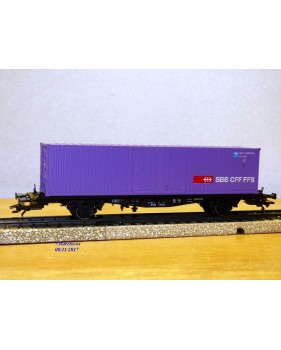 Märklin 4852,  wagon plat porte conteneurs type Lbs chargé d' un conteneur de 40 ' SBB  neuf   BO