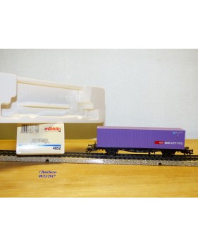 Märklin 4852,  wagon plat porte conteneurs type Lbs chargé d' un conteneur de 40 ' SBB  neuf   BO