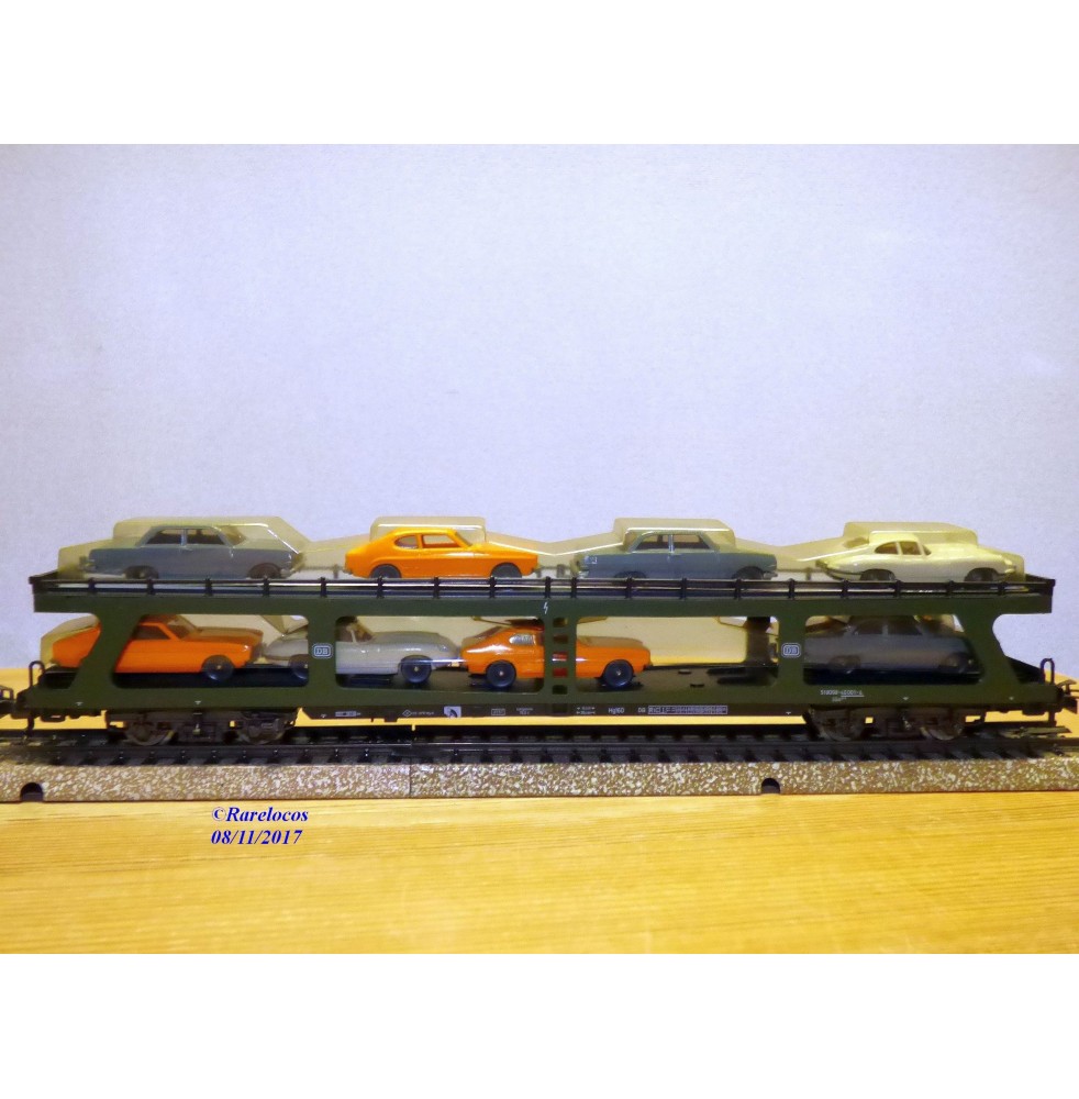 Märklin 4074,  wagon porte autos type DDm 915 chargé 8 auros DB  Autozug  neuf   BO