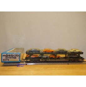Märklin 4074,  wagon porte autos type DDm 915 chargé 8 auros DB  Autozug  neuf   BO