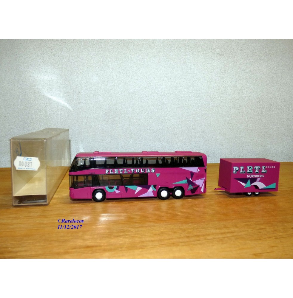 Rietze 80081 , autocar  NEOPLAN Skyliner et remorque  PLETL   Neuf   BO