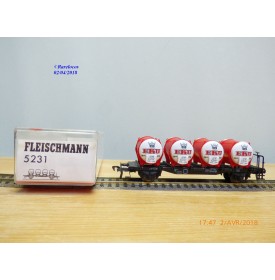 FLEISCHMANN  5231, wagon plat avec chargement citernes à bière EKU      DB   neuf   BO