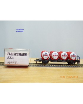 FLEISCHMANN  5231, wagon plat avec chargement citernes à bière EKU      DB   neuf   BO