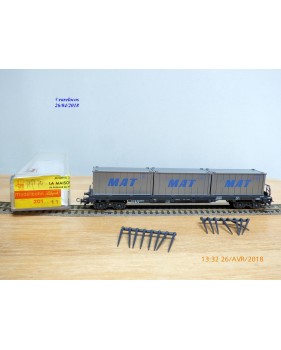 LILIPUT ( Wiking 528a/13 )  201 11, wagon plat à ranchers chargé de 3 conteneurs  de 20'  MAT    ÖBB   neuf   BO
