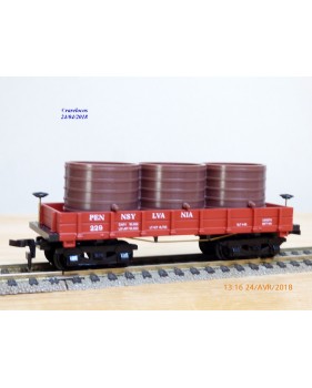 MANTUA 723 020, wagon plat ancien à bogies avec citernes Pennsylvania PRR  neuf  BO