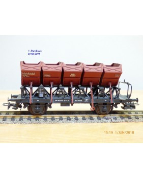 RIVAROSSI / TRIX ancien 2409,  wagon plat chargé de 4 conteneurs trémie type F-v 51   DB    BO