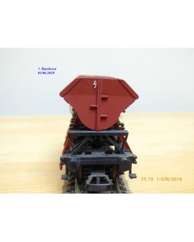 RIVAROSSI / TRIX ancien 2409,  wagon plat chargé de 4 conteneurs trémie type F-v 51   DB    BO