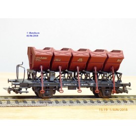 RIVAROSSI / TRIX ancien 2409,  wagon plat chargé de 4 conteneurs trémie type F-v 51   DB    BO