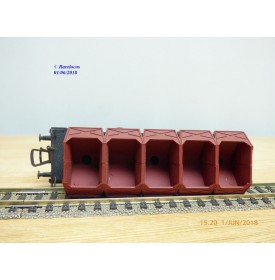 RIVAROSSI / TRIX ancien 2409,  wagon plat chargé de 4 conteneurs trémie type F-v 51   DB    BO