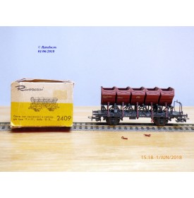 RIVAROSSI / TRIX ancien 2409,  wagon plat chargé de 4 conteneurs trémie type F-v 51   DB    BO
