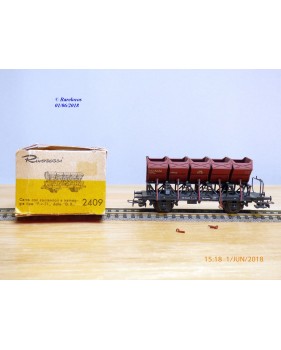 RIVAROSSI / TRIX ancien 2409,  wagon plat chargé de 4 conteneurs trémie type F-v 51   DB    BO