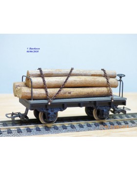 RIVAROSSI  ancien CT/A ,  wagon plat  chargé de troncs d' arbres  FS   BO