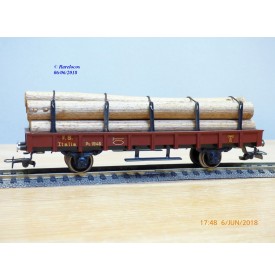 RIVAROSSI  ancien C Po L ,  wagon plat  chargé de troncs d' arbres  FS    