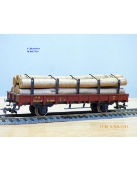RIVAROSSI  ancien C Po L ,  wagon plat  chargé de troncs d' arbres  FS    
