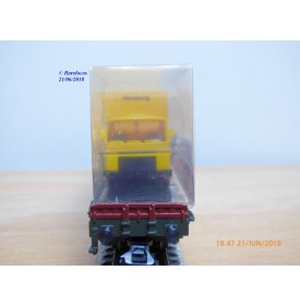 Märklin PostMuseum 1995 84668 / 95701 / 63-06, wagon plat à bogies type SSlmas 53 + camion MAN Deutsche Post  DB  neuf  BO. 