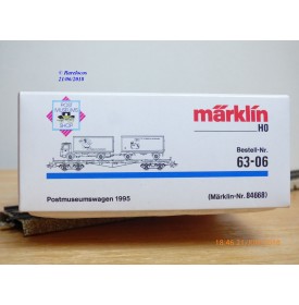Märklin PostMuseum 1995 84668 / 95701 / 63-06, wagon plat à bogies type SSlmas 53 + camion MAN Deutsche Post  DB  neuf  BO. 