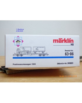 Märklin PostMuseum 1995 84668 / 95701 / 63-06, wagon plat à bogies type SSlmas 53 + camion MAN Deutsche Post  DB  neuf  BO. 