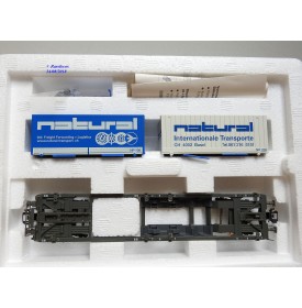 Märklin 47449/1, wagon poche type Sdkmms SBB  HUPAC  chargé de 2 conteneurs de 20' Natural   neuf  BO neuf  BO. 