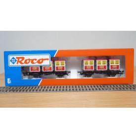 ROCO 46997, couplage de 2 wagons plats type Btmms 54 chargés de cadres REI " Von Haus zu Haus"  Neuf BO