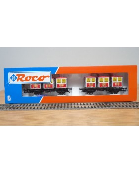 ROCO 46997, couplage de 2 wagons plats type Btmms 54 chargés de cadres REI " Von Haus zu Haus"  Neuf BO