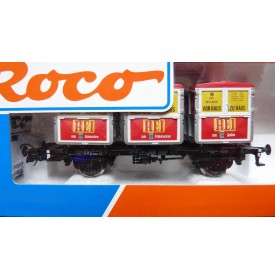 ROCO 46997, couplage de 2 wagons plats type Btmms 54 chargés de cadres REI " Von Haus zu Haus"  Neuf BO