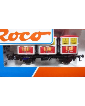 ROCO 46997, couplage de 2 wagons plats type Btmms 54 chargés de cadres REI " Von Haus zu Haus"  Neuf BO