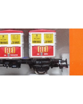ROCO 46997, couplage de 2 wagons plats type Btmms 54 chargés de cadres REI " Von Haus zu Haus"  Neuf BO