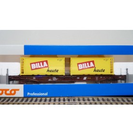 ROCO 47634, wagon poche type Sdgkkms chargé de 2 contenurs de 20 ' BILLA ÖBB Neuf BO