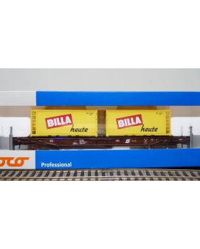 ROCO 47634, wagon poche type Sdgkkms chargé de 2 contenurs de 20 ' BILLA ÖBB Neuf BO