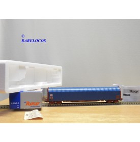 WAGON BÂCHE COULISSANTE G2828 Roco HO FS 4 essieux gris 47607 emballage